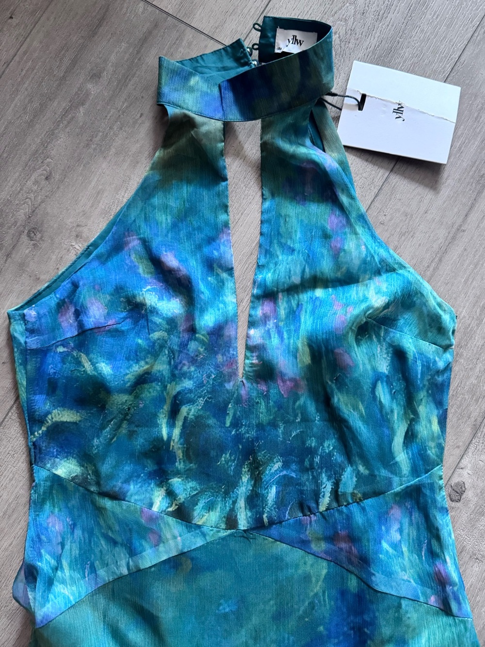 Halter Keyhole Maxi Dress in Green and Blue Marble - Picture 12 of 16